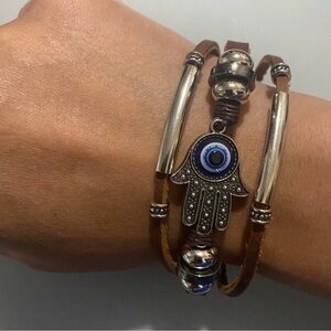 Brown and Silver Evil Eye Bracelet